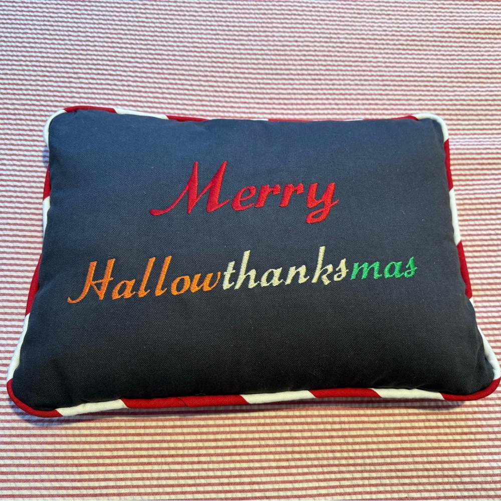 “Merry Hallowthanksmas” pillow